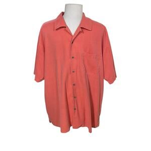 Pronto Uomo Silk Button Up Shirt Men’s Size XL Classic Fit, Salmon, Short Sleeve